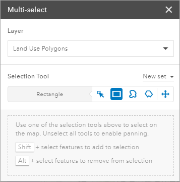 Multi-select dialog box with Rectangle tool selected Multi-select dialog box with Rectangle tool selected