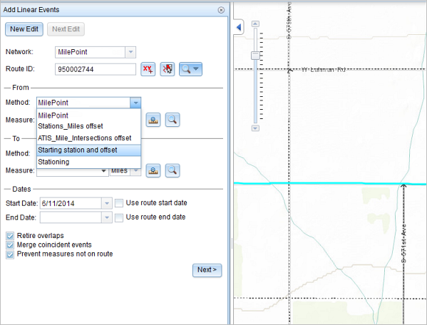 Select Starting station and offset Select Starting station and offset